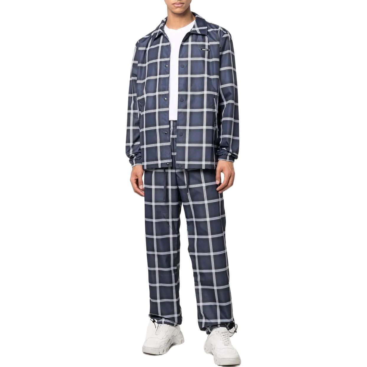 Men's adidas Logo Plaid Straight Elastic Waistband Drawstring Casual Pants/Trousers Blue HC9471