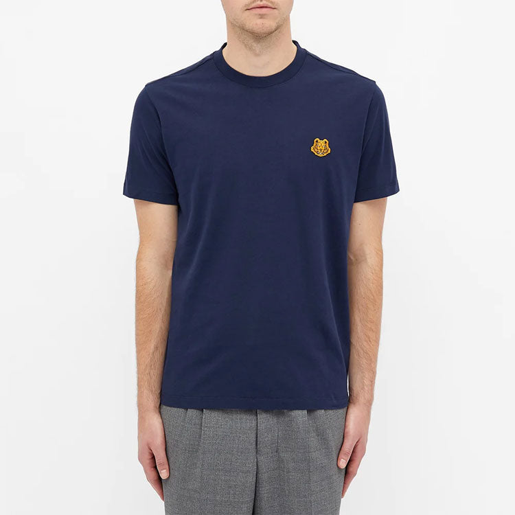 Men's KENZO Small Tiger Head Pattern Cotton Short Sleeve Navy Blue FA65TS0034SJ-76