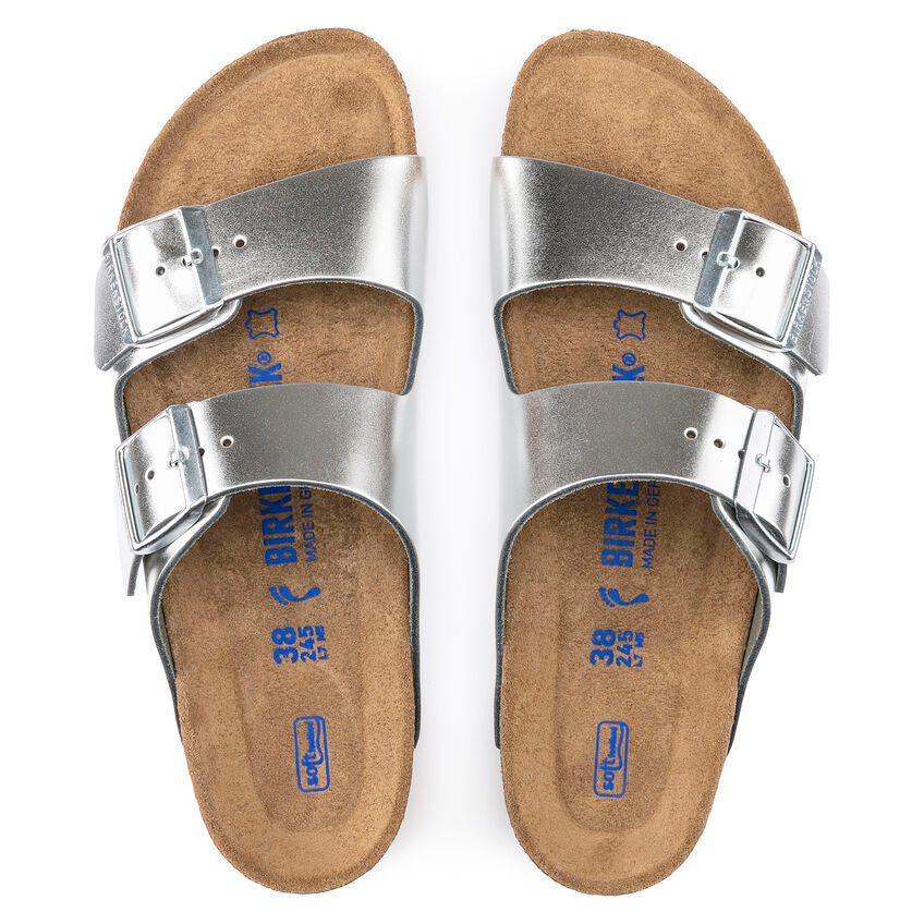 Birkenstock Arizona Soft Footbed Narrow Fit Sandals 'Metallic Silver' 1005961