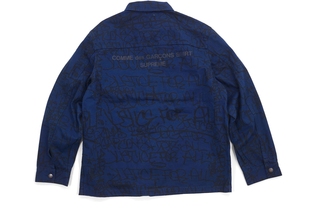 Supreme FW18 x COMME des GARCONS SHIRT Printed Canvas Chore Coat Navy SUP-FW18-409