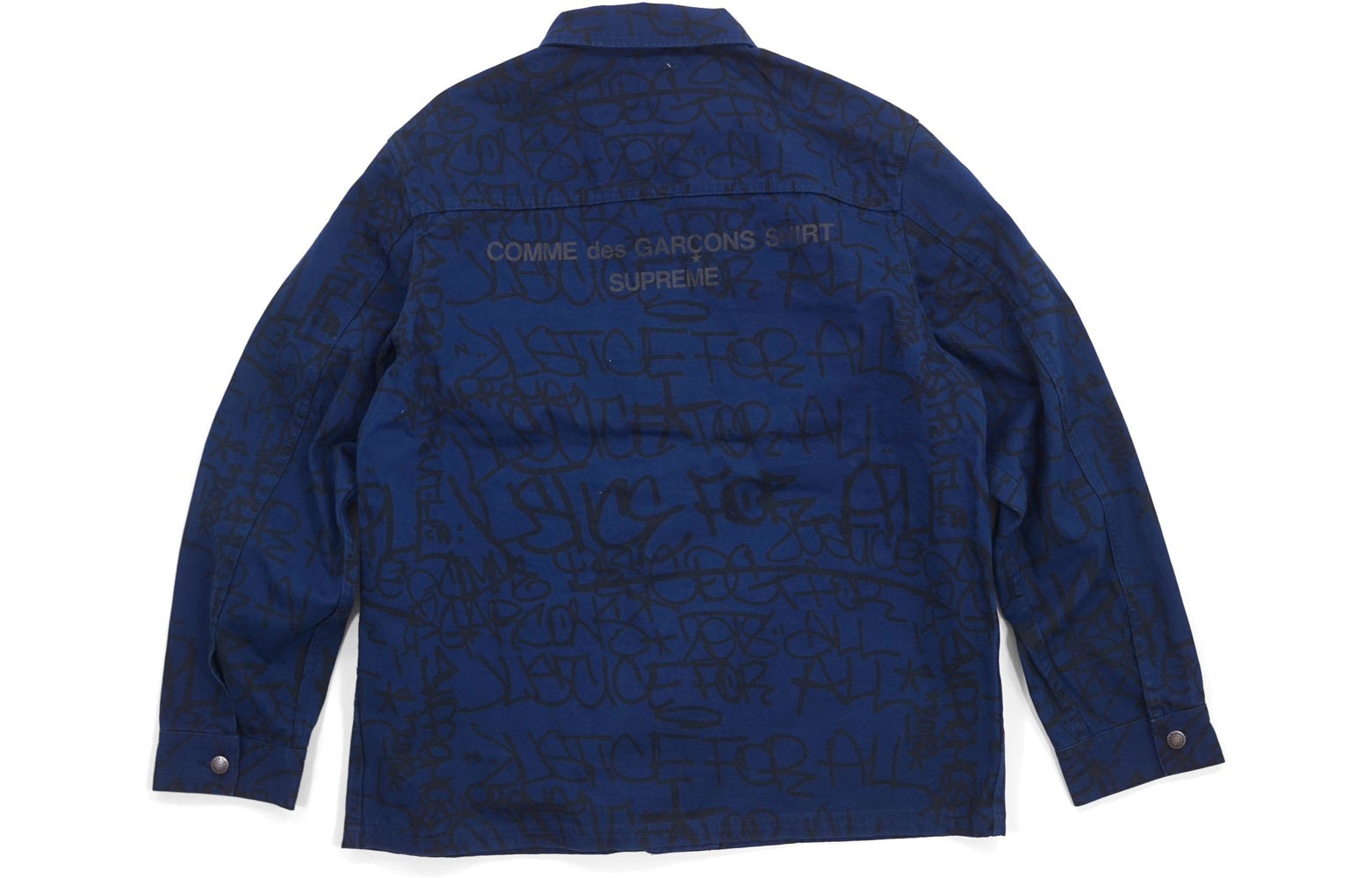 Supreme FW18 x COMME des GARCONS SHIRT Printed Canvas Chore Coat Navy SUP-FW18-409