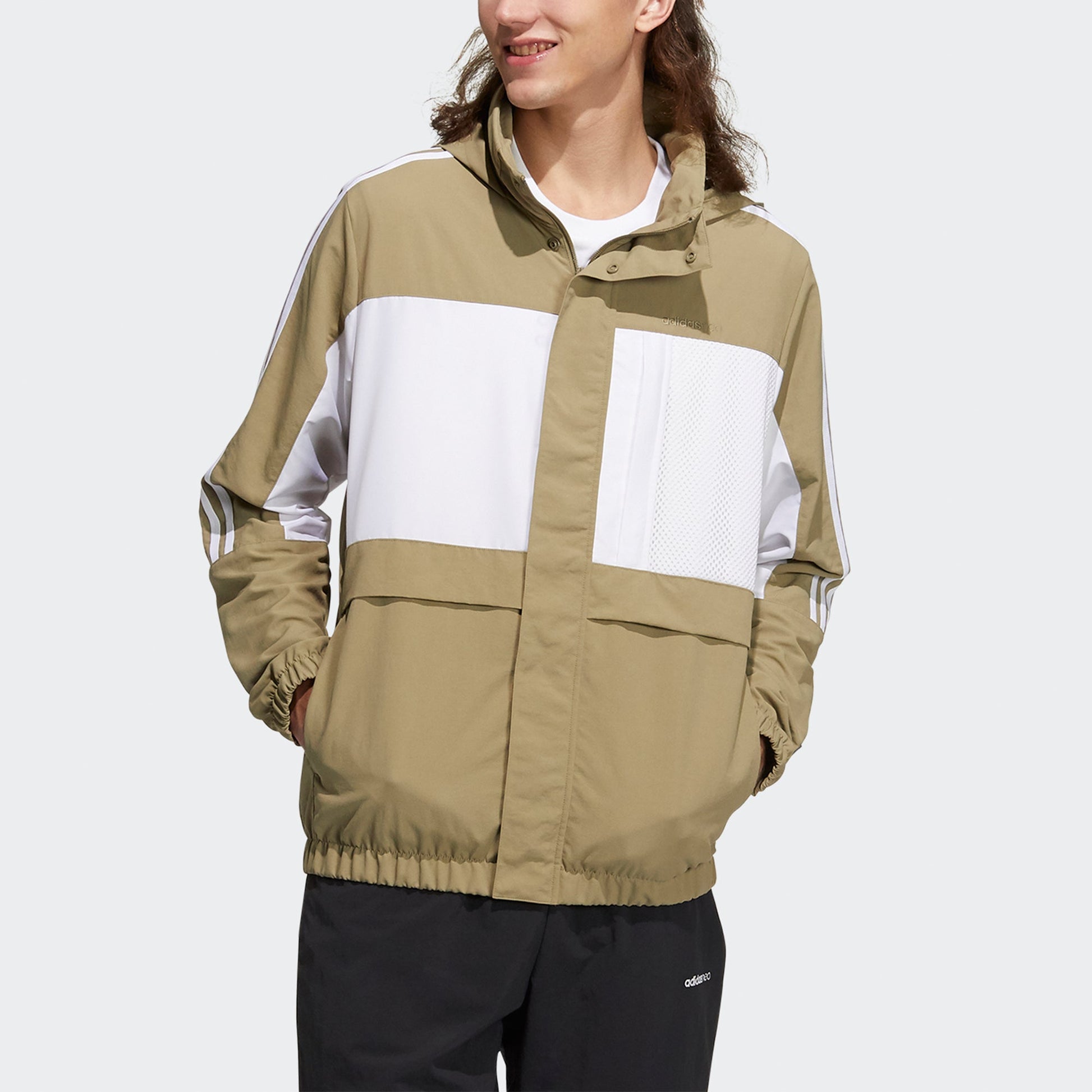 Men's adidas neo Sw Pck Hd Wb Casual Sports Detachable Jacket Olive H55263