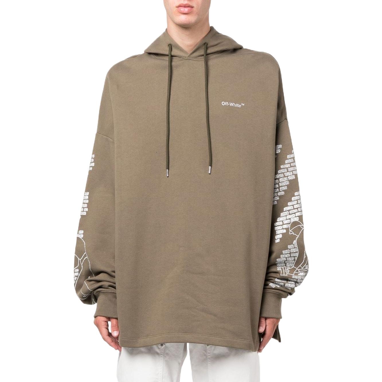 Men's Off-White FW22 Arrow Logo Printing Drawstring Loose Fit Khaki OMBB090F22FLE0055672