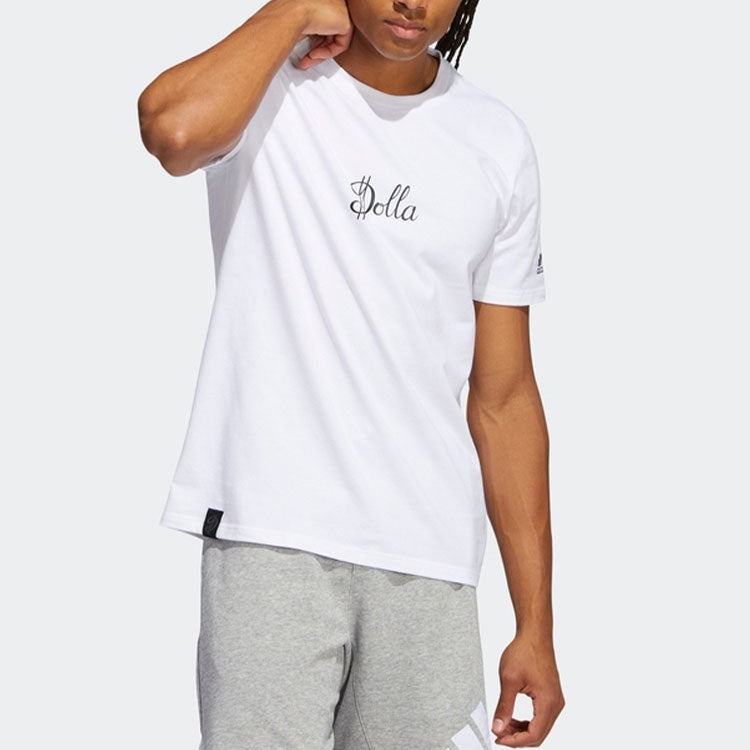 Men's adidas Alphabet Character Shooting Printing Basketball Sports Short Sleeve White T-Shirt HR4035