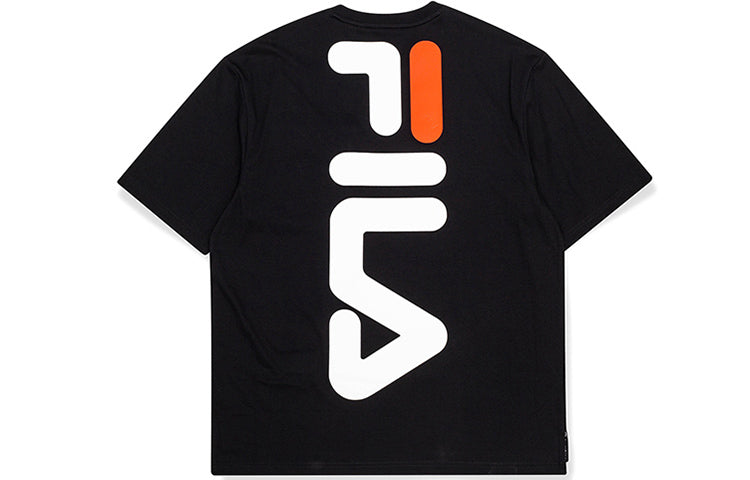 Men's FILA FUSION Printing Loose Short Sleeve Black T-Shirt T11M033101F-BK