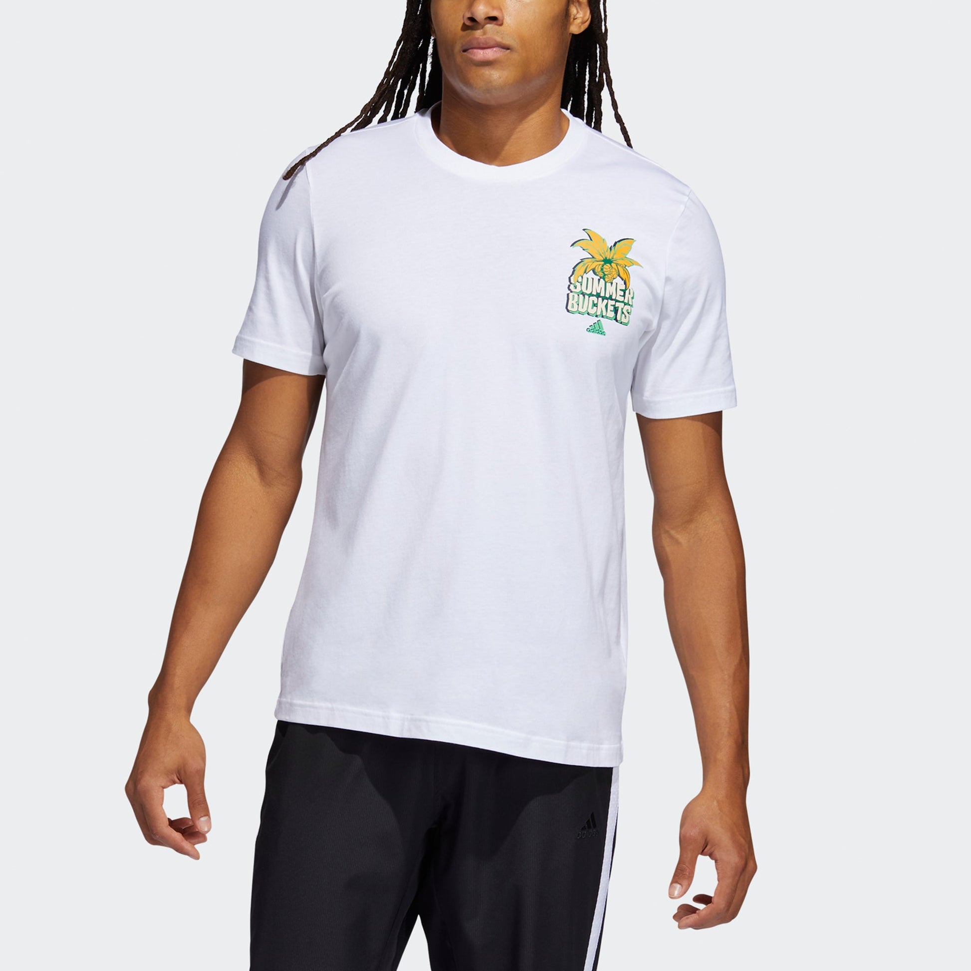 adidas Summer Bckt Coconut Tree Printing Basketball Sport Short Sleeve Men's White GS7198