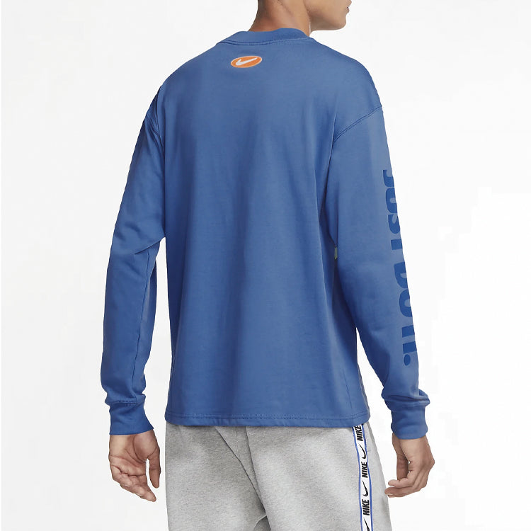 Nike Mock Element logo Printing Round Neck Long Sleeves Blue DC2721-435