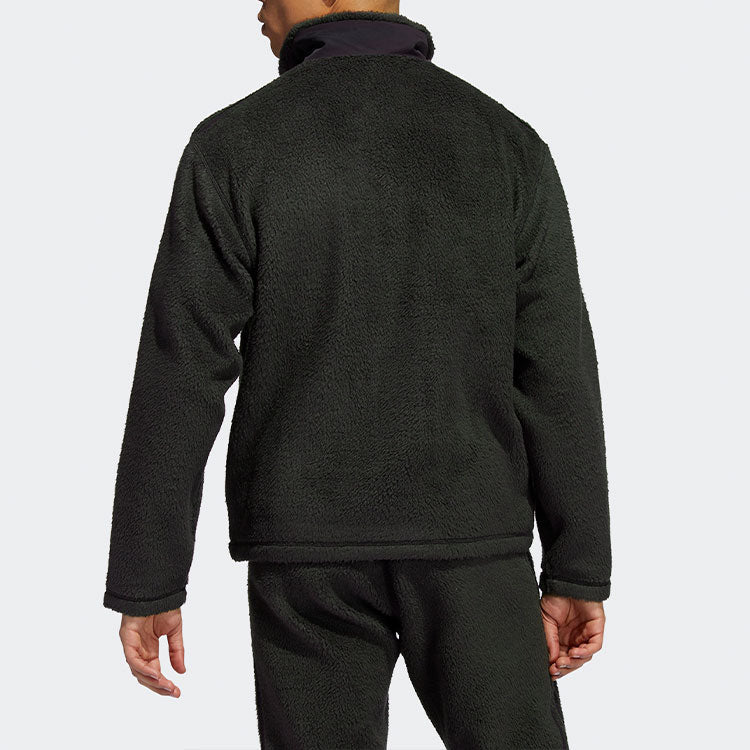 Men's adidas originals Sherpa Fb Tt Polar Fleece Stay Warm Stand Collar logo Sports Jacket Black H31296