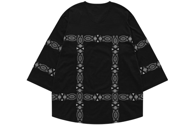 Men's FILA FUSION x White Mountaineering Crossover Pattern Printing Loose three-quarter sleeve Black T11M127202F-BK