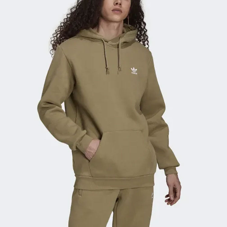 adidas originals Solid Color Small Label Fleece Lined Hoodie 'Olive Green' H34650