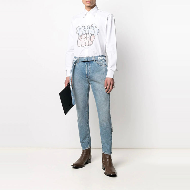 Off-White SS21 Pattern Printing Long Sleeves Shirt White OMGA152R21FAB0020141