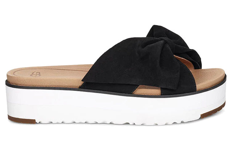 (WMNS) UGG Bow Open Toe Black White Slippers 'Black White' 1099803-BLK
