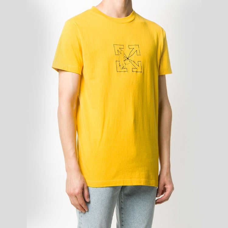Men's Off-White Logo Workers Yellow T-Shirt OMAA027E20JER0031810