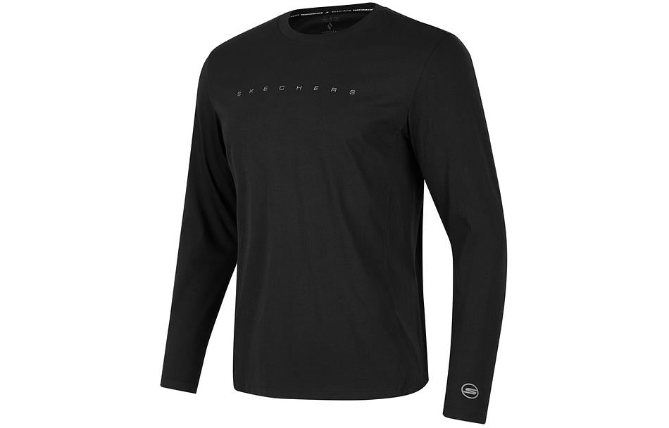 Skechers Solid Color Casual Long Sleeve Sports T-shirt 'Black' P224M086-0018