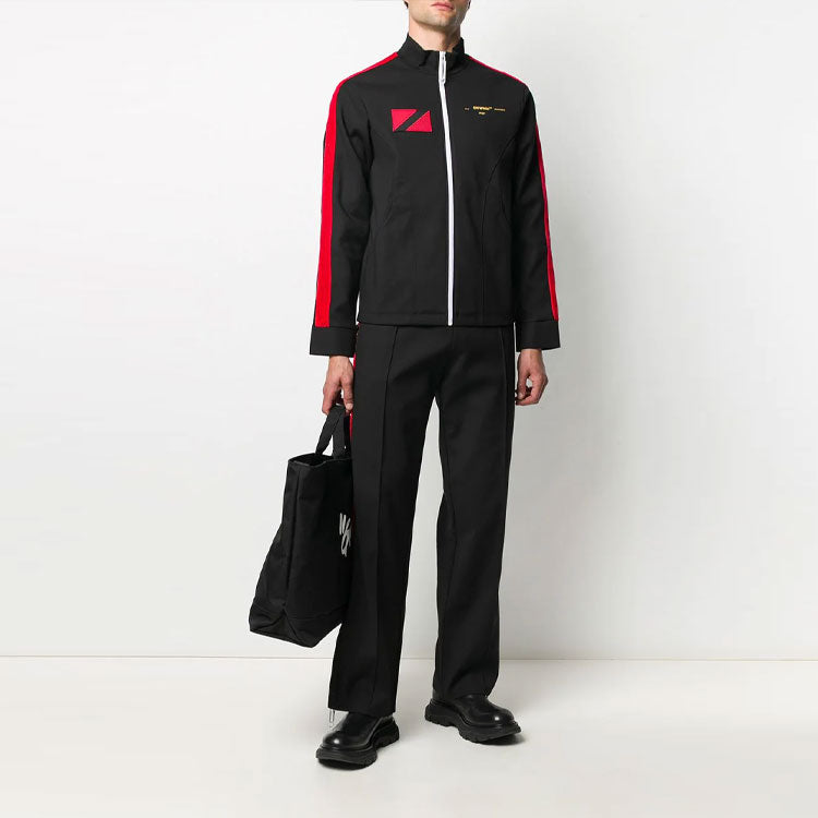 Off-White x Theophilus London Crossover Micro Mark Printing Casual Zipper Sports Jacket Black OMBD014G20FAB0011018