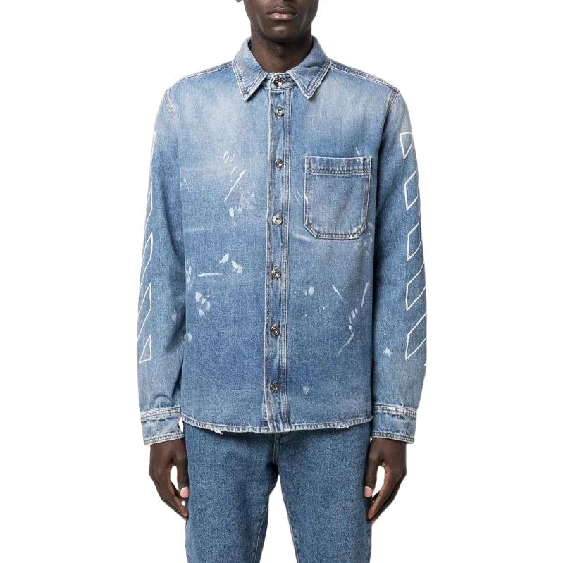 Off-White SS22 Printing Logo Denim Long Sleeves Shirt Ordinary Version Blue OMYD027S22DEN0024201