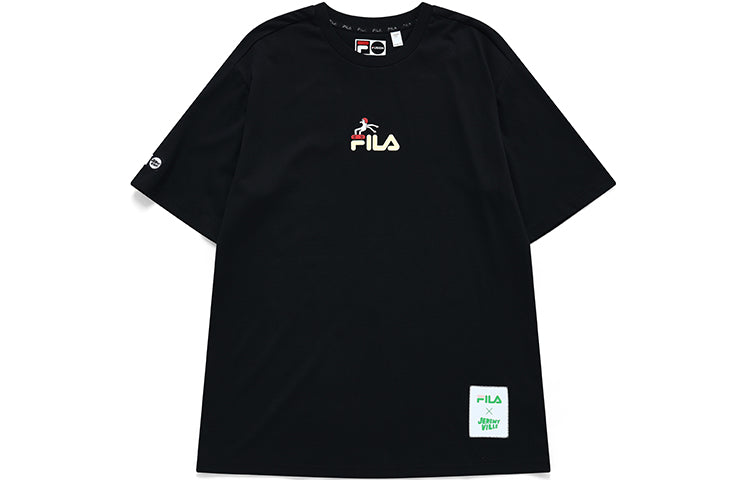 FILA FUSION x Jeremyville Crossover Skateboard Sports Printing Loose Short Sleeve Couple Style Black T11U139103F-BK