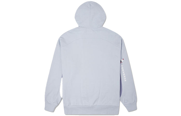 (WMNS) Converse Loose Colorblock Fleece Lined Hoodie Light Blue 10023515-A01