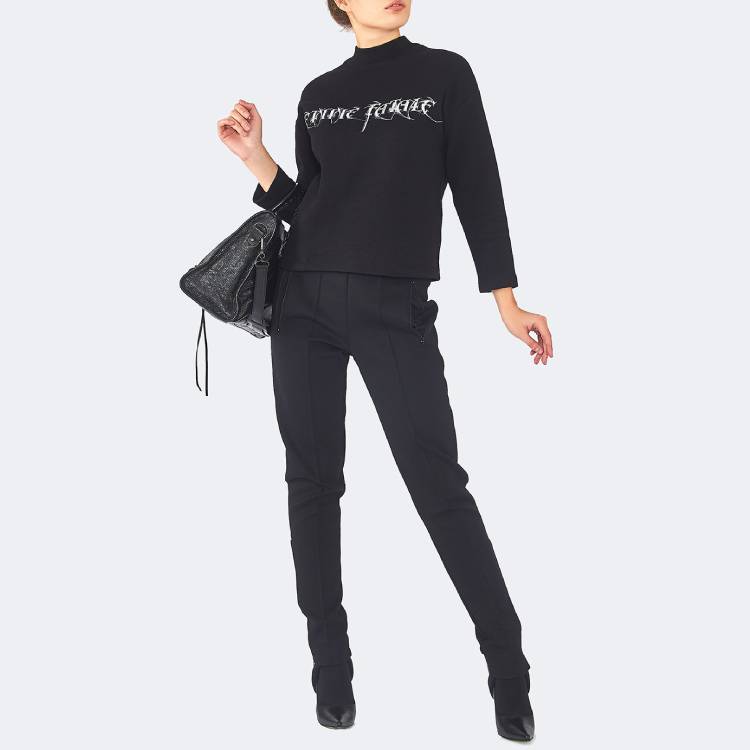(WMNS) Balenciaga Embroidered Short High Collar Hoodie Black 480030TWK071000