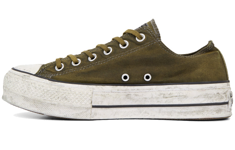 (WMNS) Converse Chuck Taylor All Star Canvas Rust Platform Low Top Thick Sole Dirty Shoes Army Green 565763C