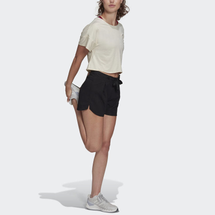 (WMNS) adidas Solid Color Sports Gym Short Sleeve Beige HD9557