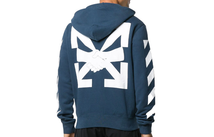Off-White Diagonal Stripes Printing Hooded Pullover Men Blue OMBB034F20FLE0094901