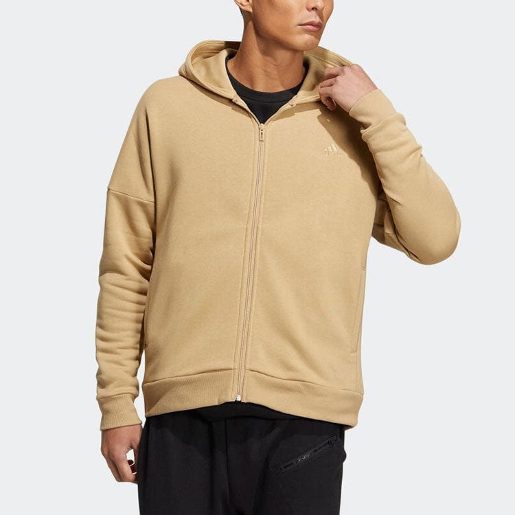 Men's adidas Solid Color Minimalistic Alphabet Printing Zipper Cardigan Jacket Khaki HM2684