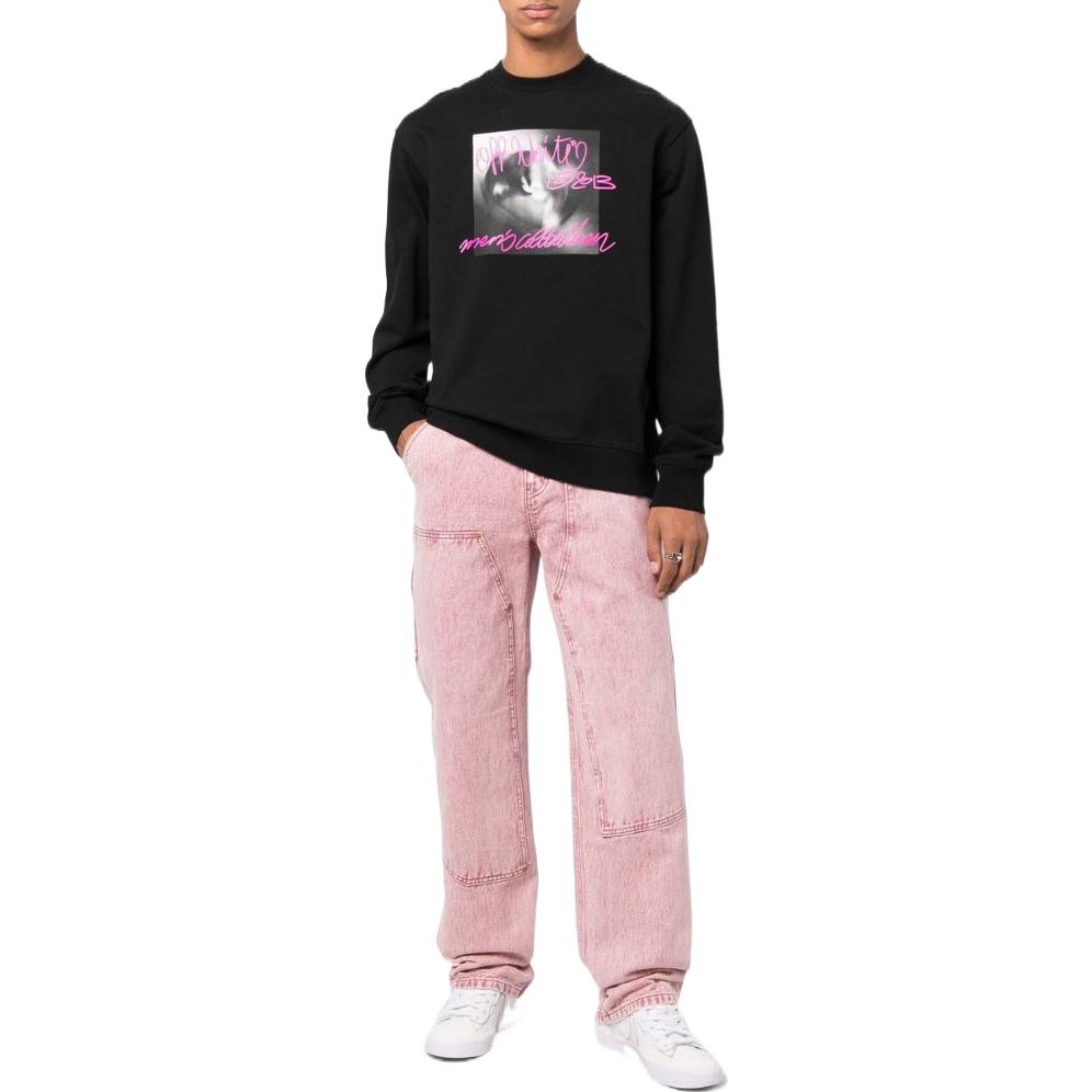 Men's Off-White FW22 Alphabet Logo Pattern Printing Round Neck Pullover Long Sleeves Black OMBA057F22FLE0091068