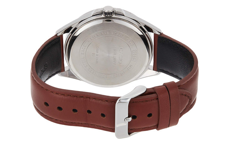 Men's CASIO Waterproof Quartz Watch Three Eyes Blue Dial 45mm Belt Mens Brown Analog MTP-SW300L-2AVDF