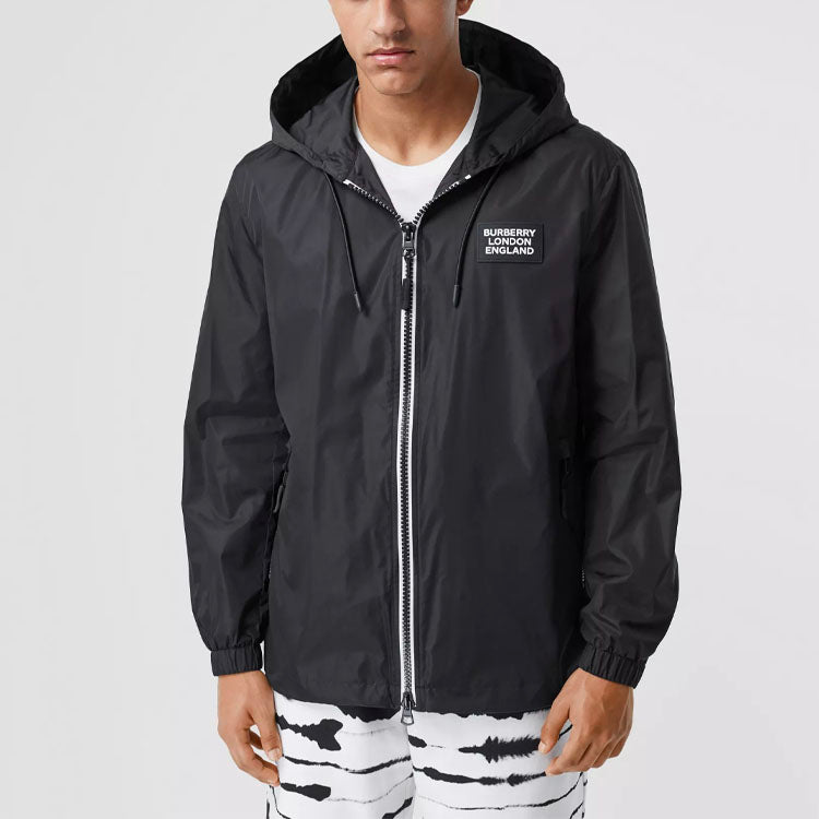 Men's Burberry Logo ECONYL Light Hooded Jacket Black 80270981