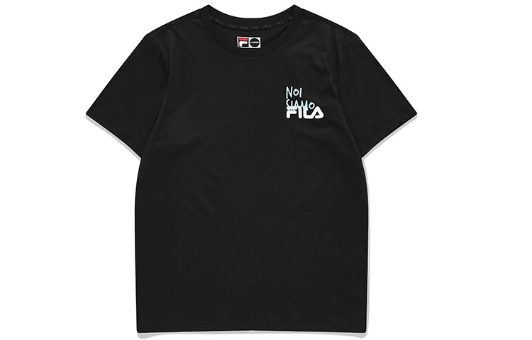 Men's FILA FUSION Logo Alphabet Printing Knit Short Sleeve Black T11M131107F-BK