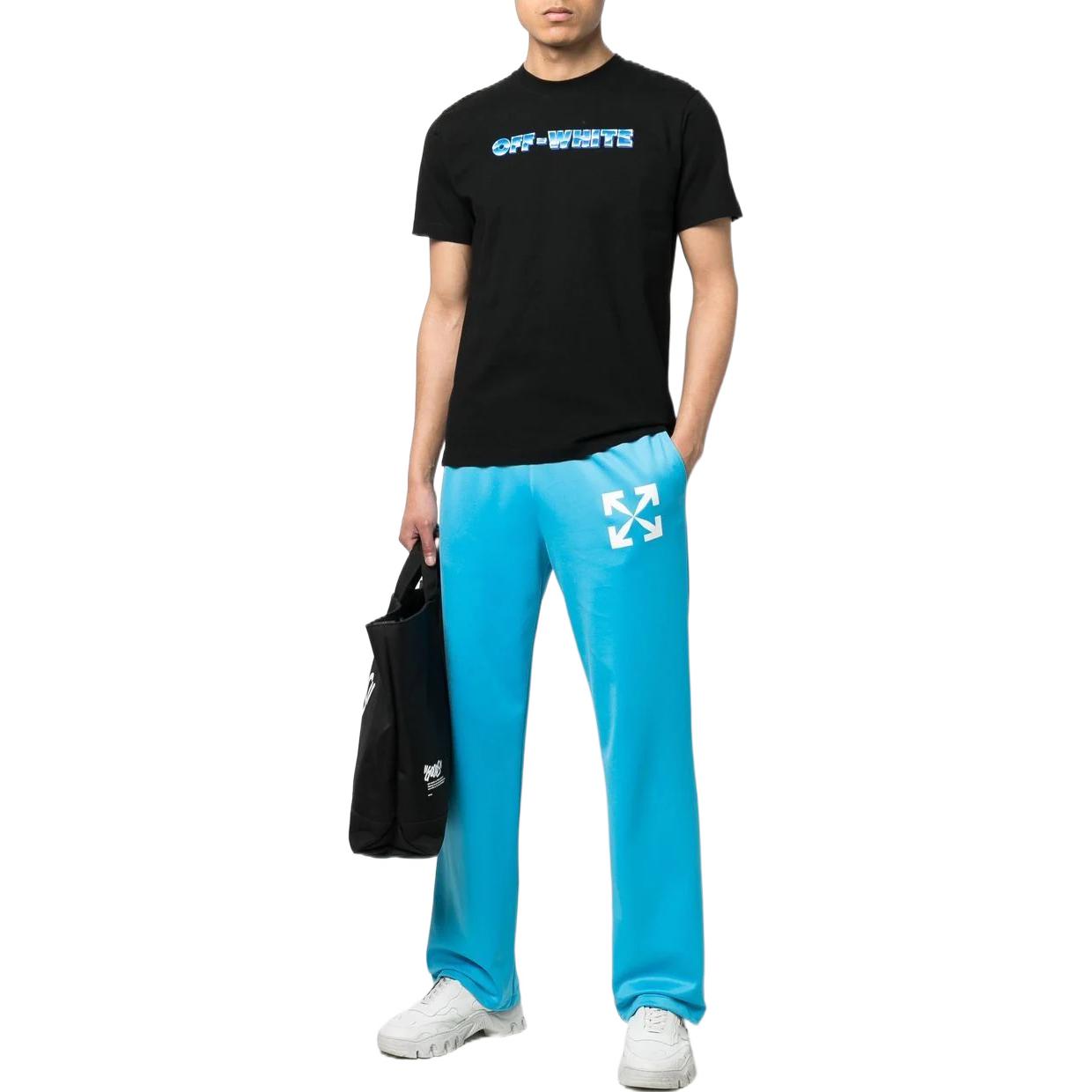 Men's Off-White SS22 Solid Color Logo Printing Straight Sports Pants/Trousers/Joggers Autumn Slim Fit Blue OMCJ018S22FAB0024301