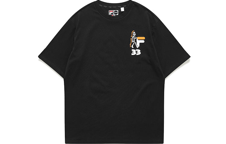 Men's FILA FUSION Funny Printing Loose Sports Round Neck Short Sleeve Black T11M125111F-BK