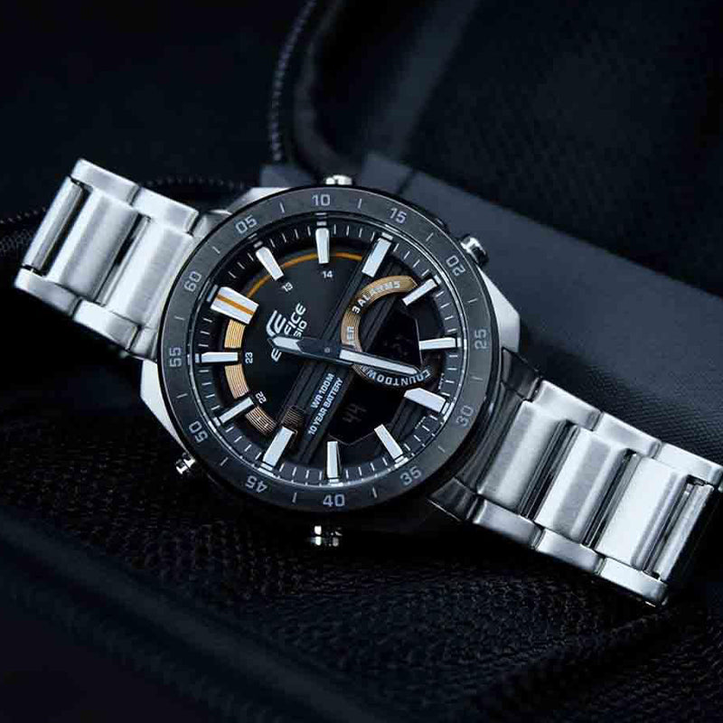 CASIO EDIFICE Stainless Steel Strap Mens Black Analog/Digital Combo ERA-120DB-1B