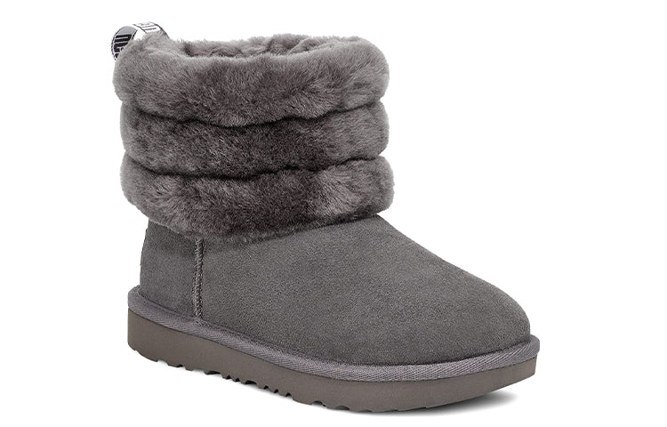 UGG Fluff Mini Quilted Fleece Lined Big Boys Gray 1103612K-CHRC