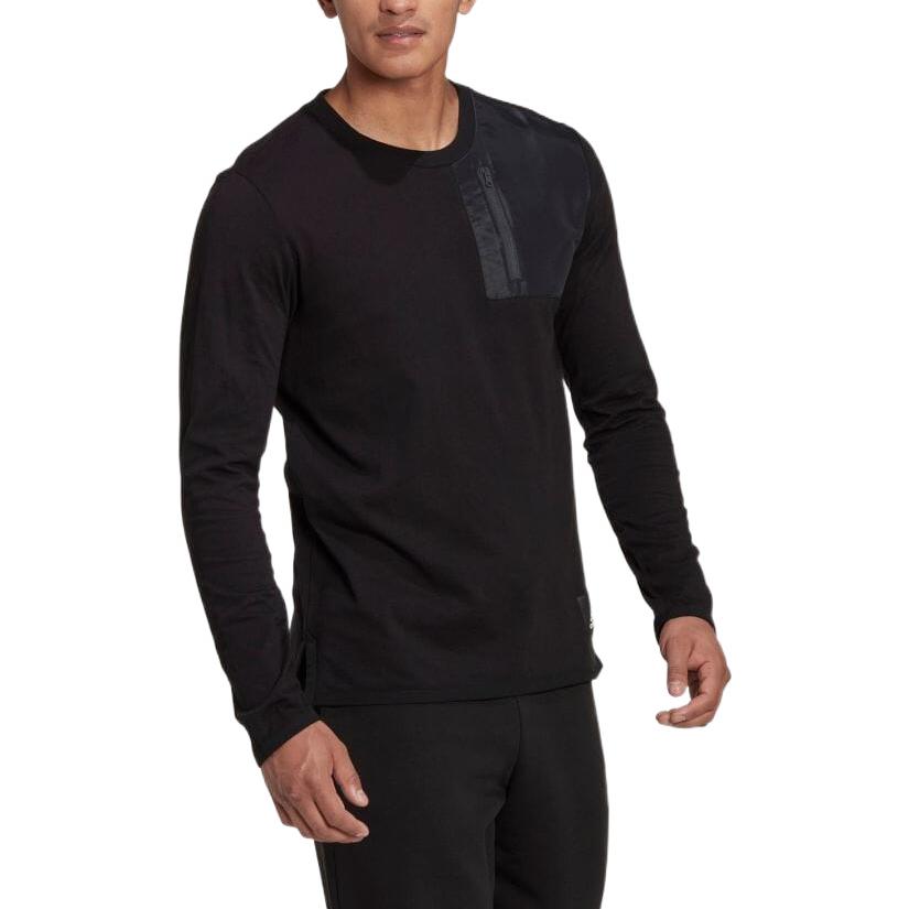 Men's adidas Solid Color Zipper Pocket Long Sleeves Black T-Shirt HN1661