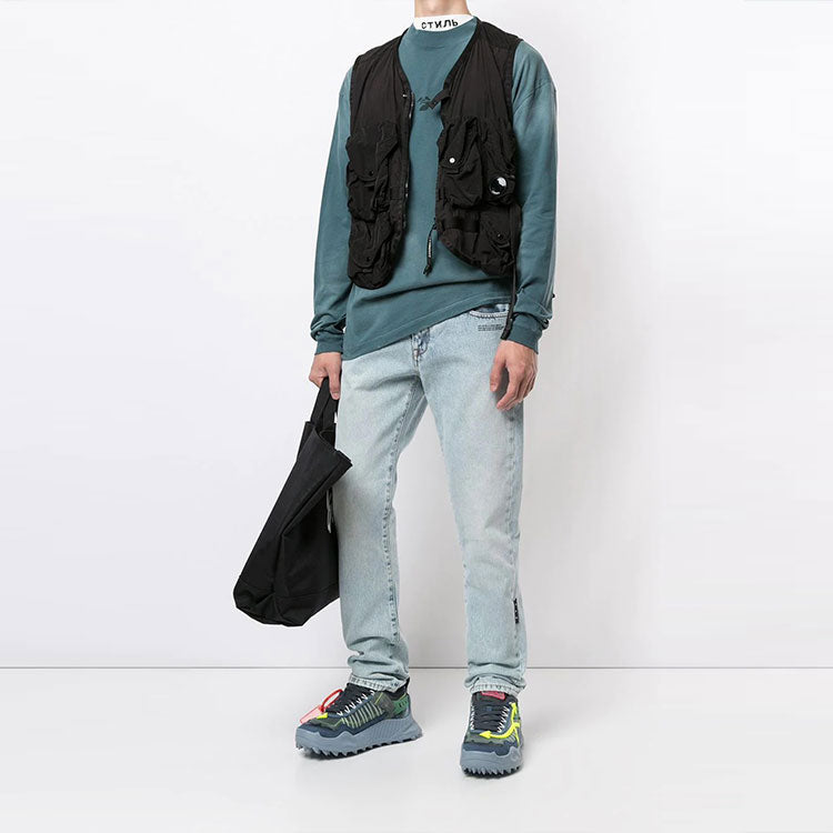 Men's Off-White Chest Pattern Logo Printing Long Sleeves Haze Blue OMAB032F20FAB0014010