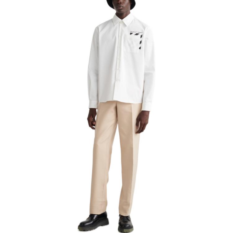 Men's Off-White FW22 Pocket Diagonal Stripes Printing Long Sleeves White Shirt OMGA220C99FAB0010110