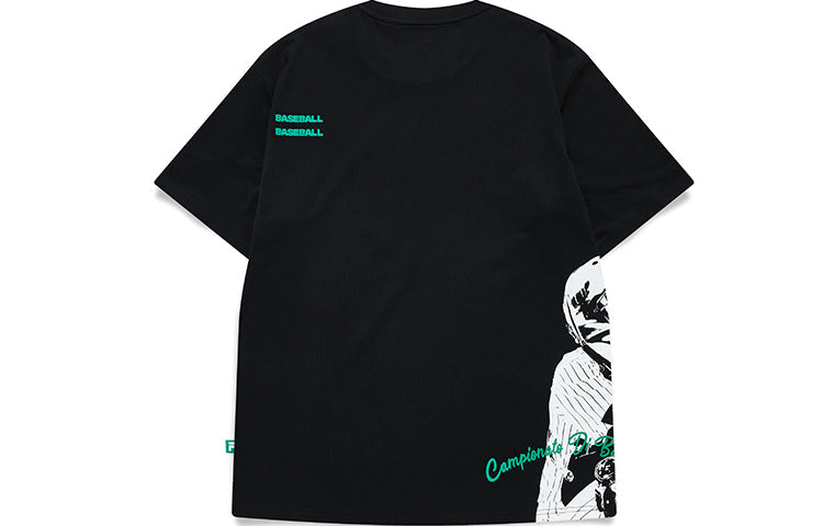Men's FILA FUSION Baseball Sports Printing Knit Loose Short Sleeve Dark Black T-Shirt T11M132109F-BK