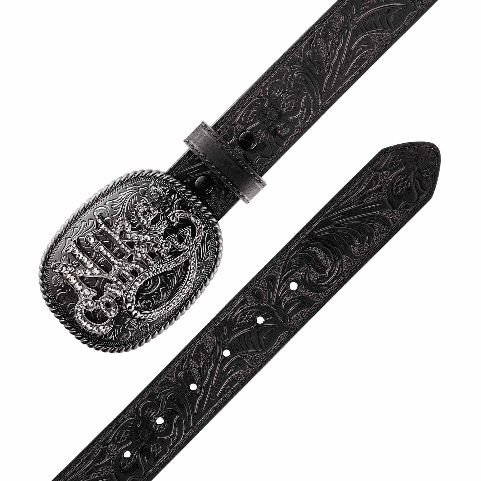 Nike Country Rhinestone Plaque Buckle Embossed Leather Belt 'Black' 18052-001