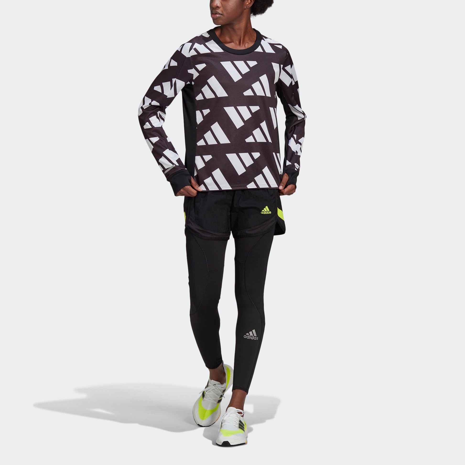 (WMNS) adidas Celeb Sweat W Contrasting Colors Logo Printing Reflective Running Sports Long Sleeves Black T-Shirt GK5091