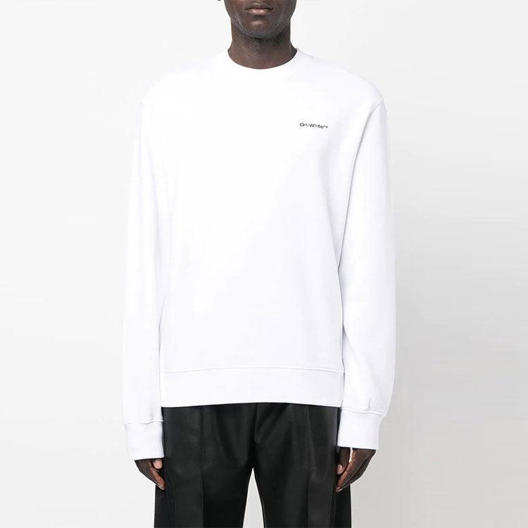 Men's Off-White FW22 Logo Printing Round Neck Long Sleeves Pullover Loose Fit White OMBA057F22FLE0110110