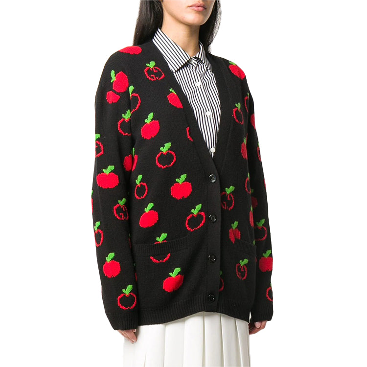 (WMNS) Gucci Apple Inlay Knitted Cardigan For Black 606114-XKA7I-1072
