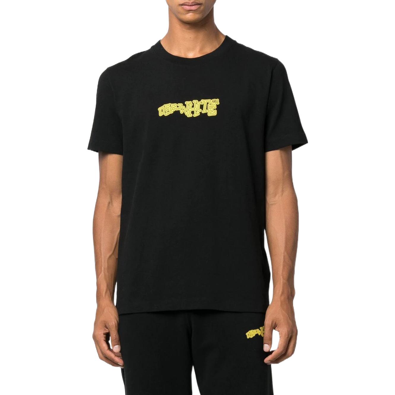 Men's Off-White FW22 Arrow Logo Printing Round Neck Short Sleeve Fitted Fit Black T-Shirt OMAA027F22JER0381018