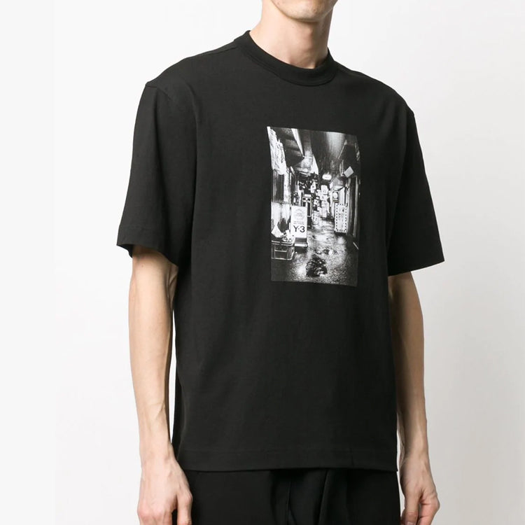 Men's Y-3 SS20 Photo Printing Round Neck Short Sleeve Black FP8698