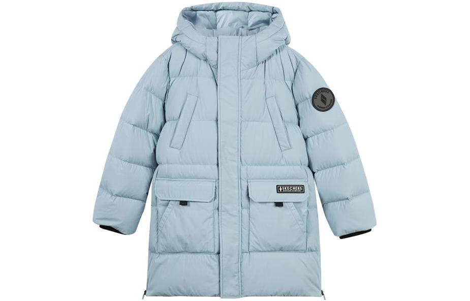 (GS) Skechers Casual Long Down Jacket 'Black Teal' L422B008