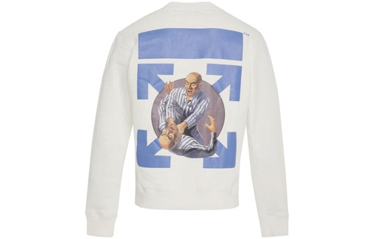 Men's Off-White Arrow Logo Printing Round Neck Long Sleeves White OMBA025F188990300288
