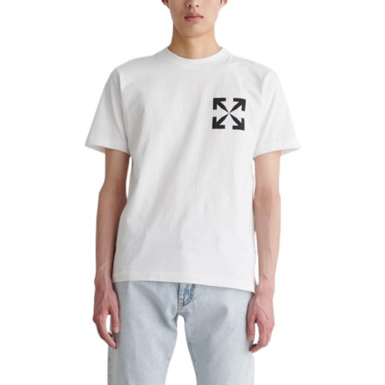 Men's Off-White FW22 Solid Color Diagonal Arrow Printing Round Neck Short Sleeve White T-Shirt OMAA027C99JER0020110