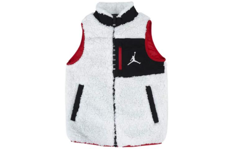 (GS) Air Jordan Full-Zip Vest 'White Black Red' DO3628-133