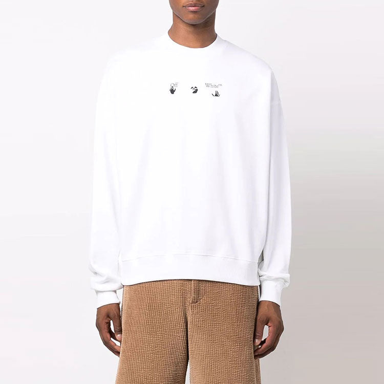 Men's Off-White FW21 Arrow Pattern Round Neck Pullover Loose Fit White OMBA054F21FLE0150184
